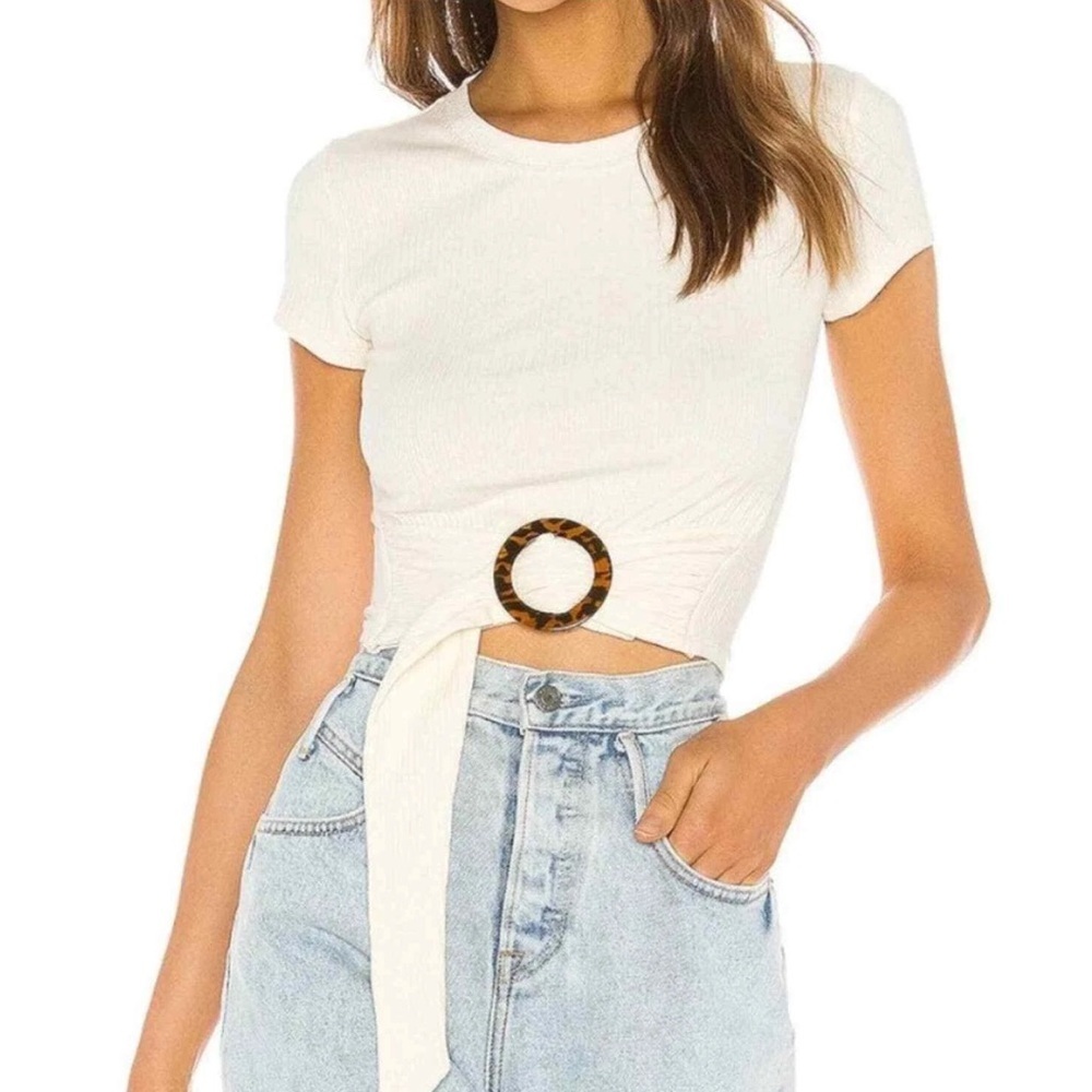 Privacy Please Cream Ribbed Belted Tee